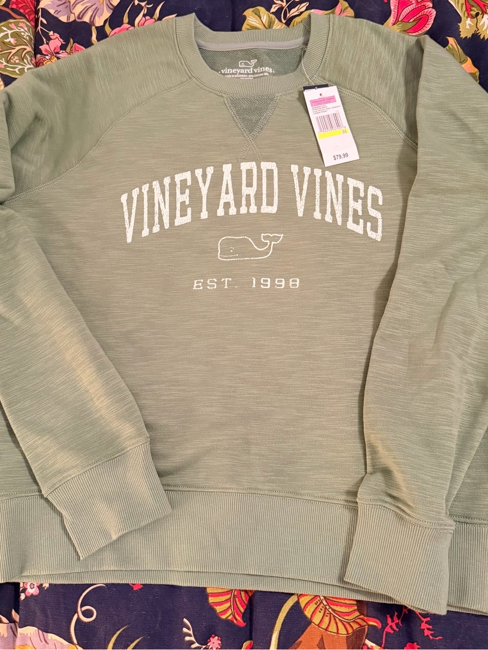 Vineyard Vines Sage Green Crewneck Sweatshirt with White Logo